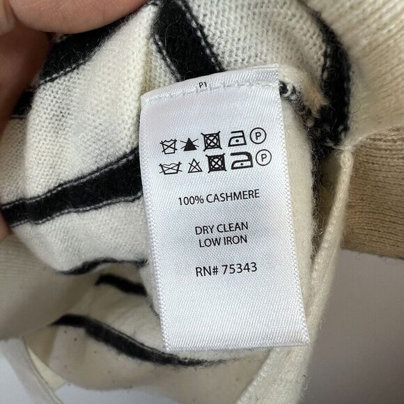 Cynthia Rowley Cream Black Striped 100% 2-Ply Cashmere Crewneck Sweater Size L - Picture 11 of 11